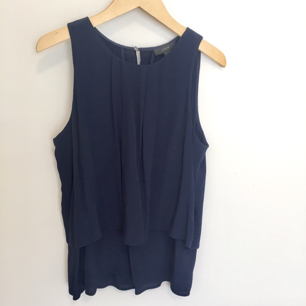 JCrew Tiered Crepe Navy Top
